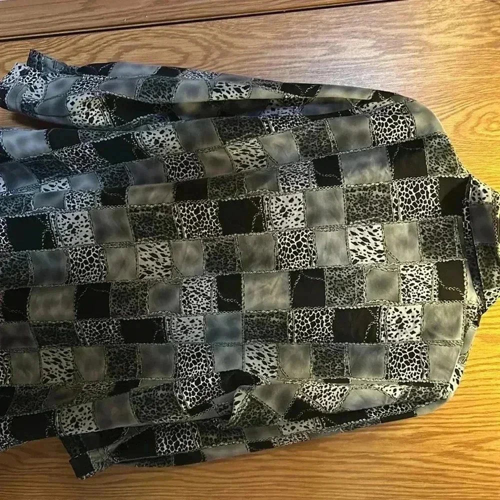 Bon Worth Vintage Burnout Blouse Drape Neck Animal Print Long Sleeve Size Med P - Picture 3 of 7